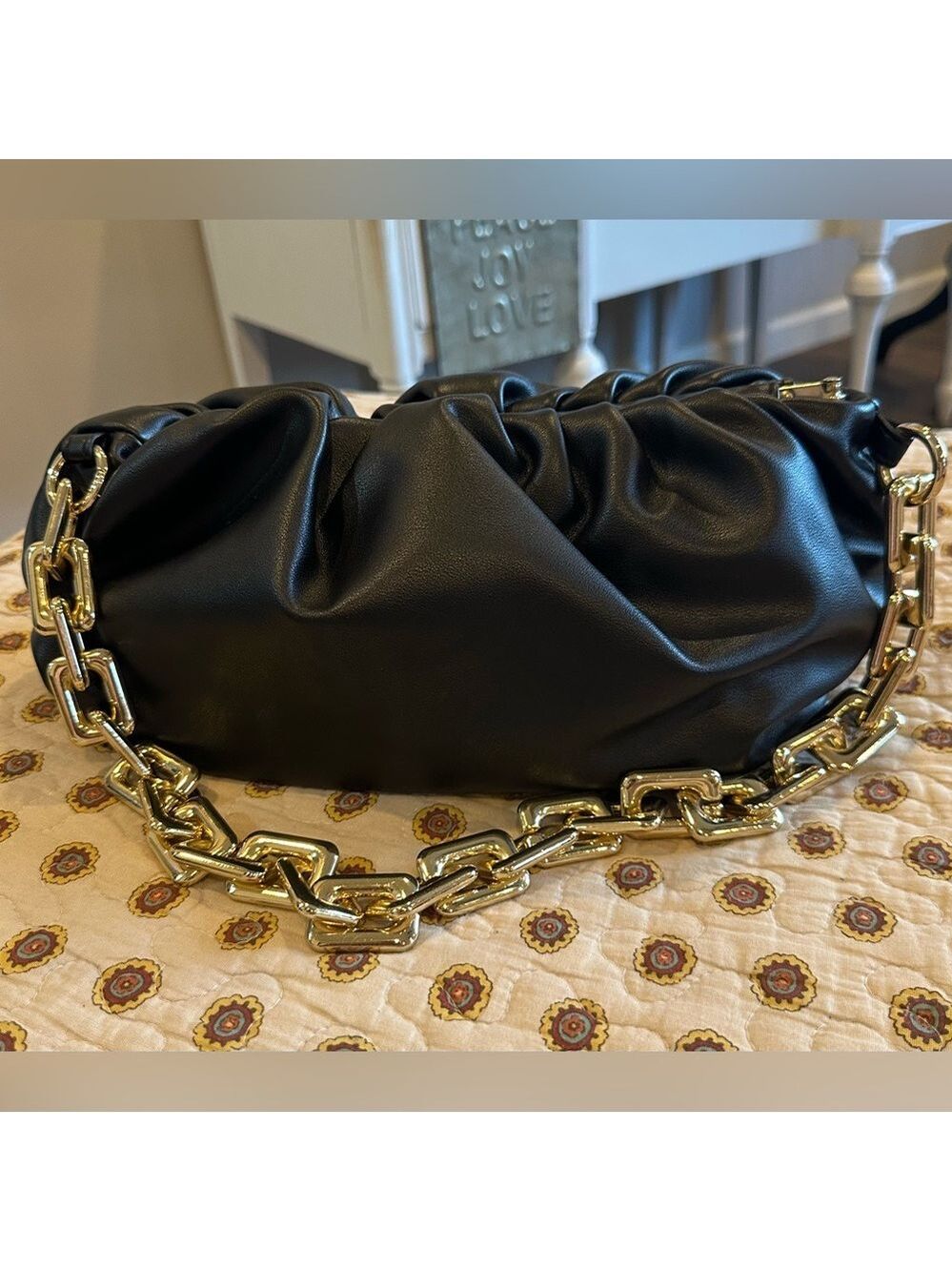 Prime Original Black Cloud Clutch Bag with Gold Chunky Chain Like New - Picture 2 of 6